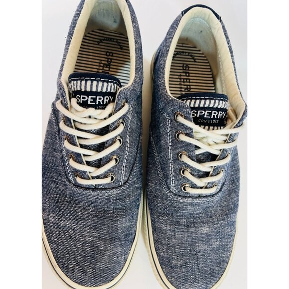 Sperry Mens Canvas Sneakers Size 9 Blue Denim Casual Lace-Up Shoes - Picture 1 of 5